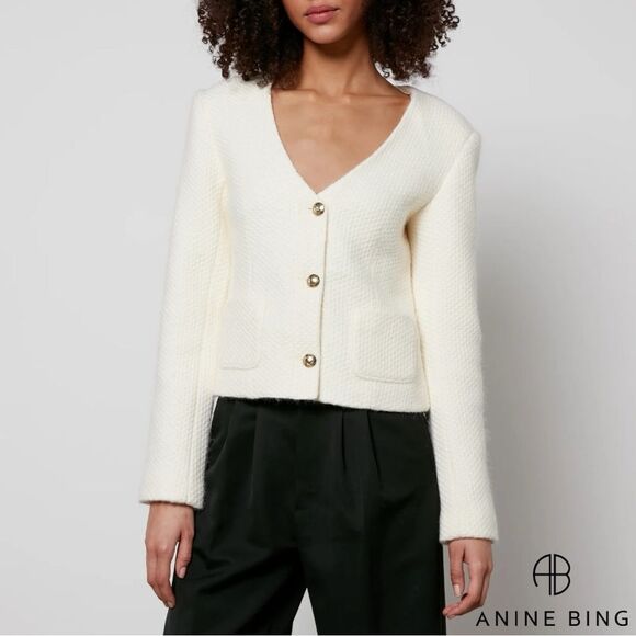 Anine Bing **NWT** Anitta V Neck Woven Jacket in Ivory / White / Cream - Picture 16 of 16